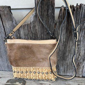 P & G Collection Western Boho Leather Crossbody Handbag With Hair On Cowhide